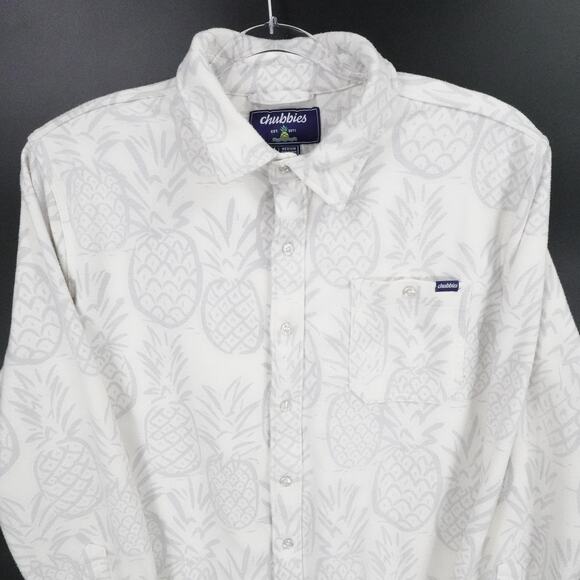 Chubbies‎ Shirt Mens Medium White Gray Pineapple Button Up Long Sleeve Flannel - Picture 2 of 14